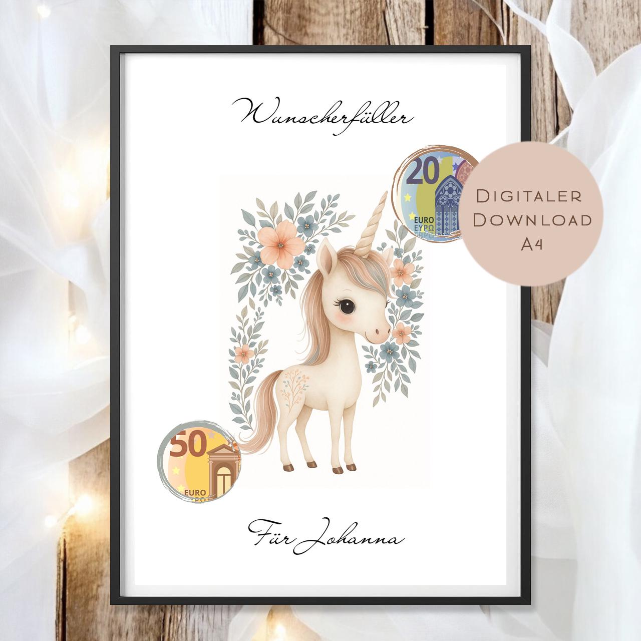 Geburtstag Geldgeschenk Einhorn I Gutschein für Pferd I Mädchen Geschenk Name zum Ausdrucken I Geld schenken I Geburtstagsgeschenk PDF A4