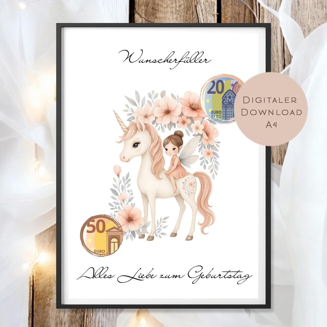 Geldgeschenk Einhorn Fee I Gutschein für Pferdemädchen I Geschenkidee Fee Ausdrucken I Geburtstag Geld schenken I Geburtstagsgeschenk PDF A4