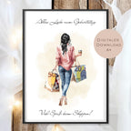 Geldgeschenk zum Shoppen I Gutschein für Kleidung & Mode I Geschenkidee für Frauen zum Ausdrucken I Shopping Girl Schwarz I PDF A4 Download