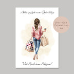 Geldgeschenk zum Shoppen I Gutschein für Kleidung & Mode I Geschenkidee für Frauen zum Ausdrucken I Shopping Girl Braun I PDF A4 Download