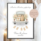 Hochzeitsgeschenk personalisiert mit Name & Datum I Geschenk für Brautpaar I Geldgeschenk Hochzeit I Vintage Auto PDF I Digital Ausdrucken