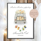 Hochzeitsgeschenk personalisiert mit Name & Datum I Geschenk für Brautpaar I Geldgeschenk Hochzeit I Bus Camper Auto PDF Digital Ausdrucken