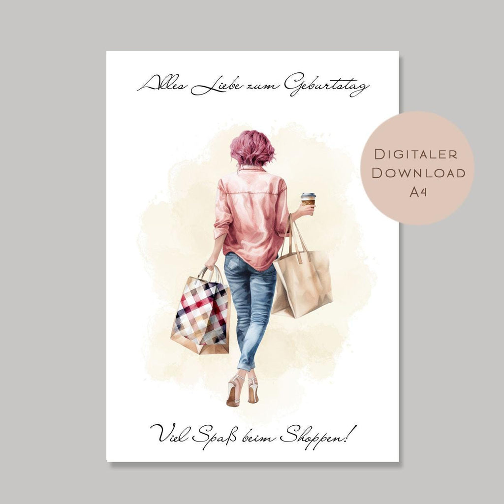 Geldgeschenk zum Shoppen I Gutschein für Kleidung & Mode I Geschenkidee für Frauen zum Ausdrucken I Shopping Girl rot I PDF A4 Download