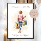 Geldgeschenk zum Shoppen I Gutschein für Kleidung & Mode I Geschenkidee für Frauen zum Ausdrucken I Shopping Girl orange I PDF A4 Download