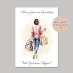 Geldgeschenk zum Shoppen I Gutschein für Kleidung & Mode I Geschenkidee für Frauen zum Ausdrucken I Shopping Girl braun I PDF A4 Download