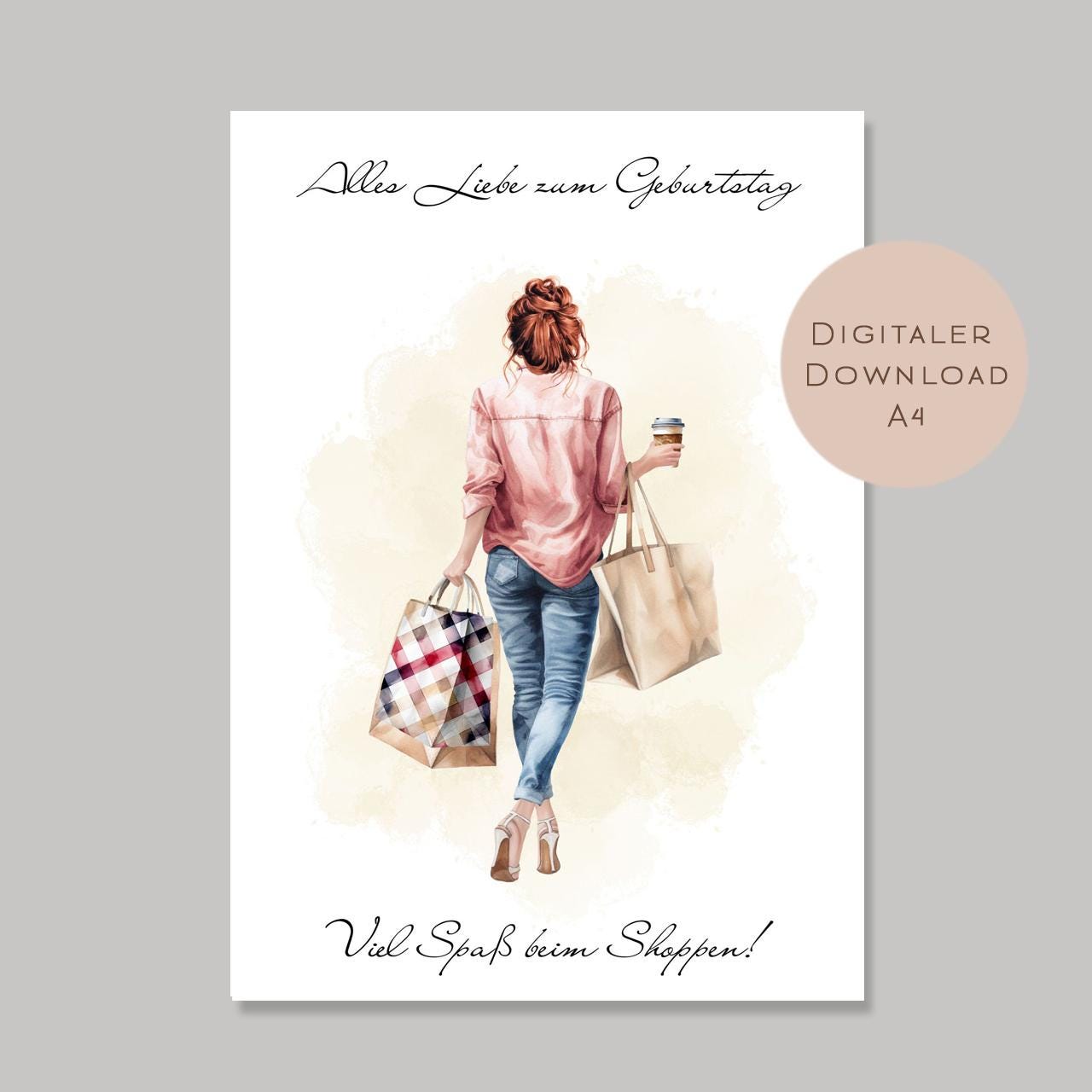 Geldgeschenk zum Shoppen I Gutschein für Kleidung & Mode I Geschenkidee für Frauen zum Ausdrucken I Shopping Girl rot I PDF A4 Download