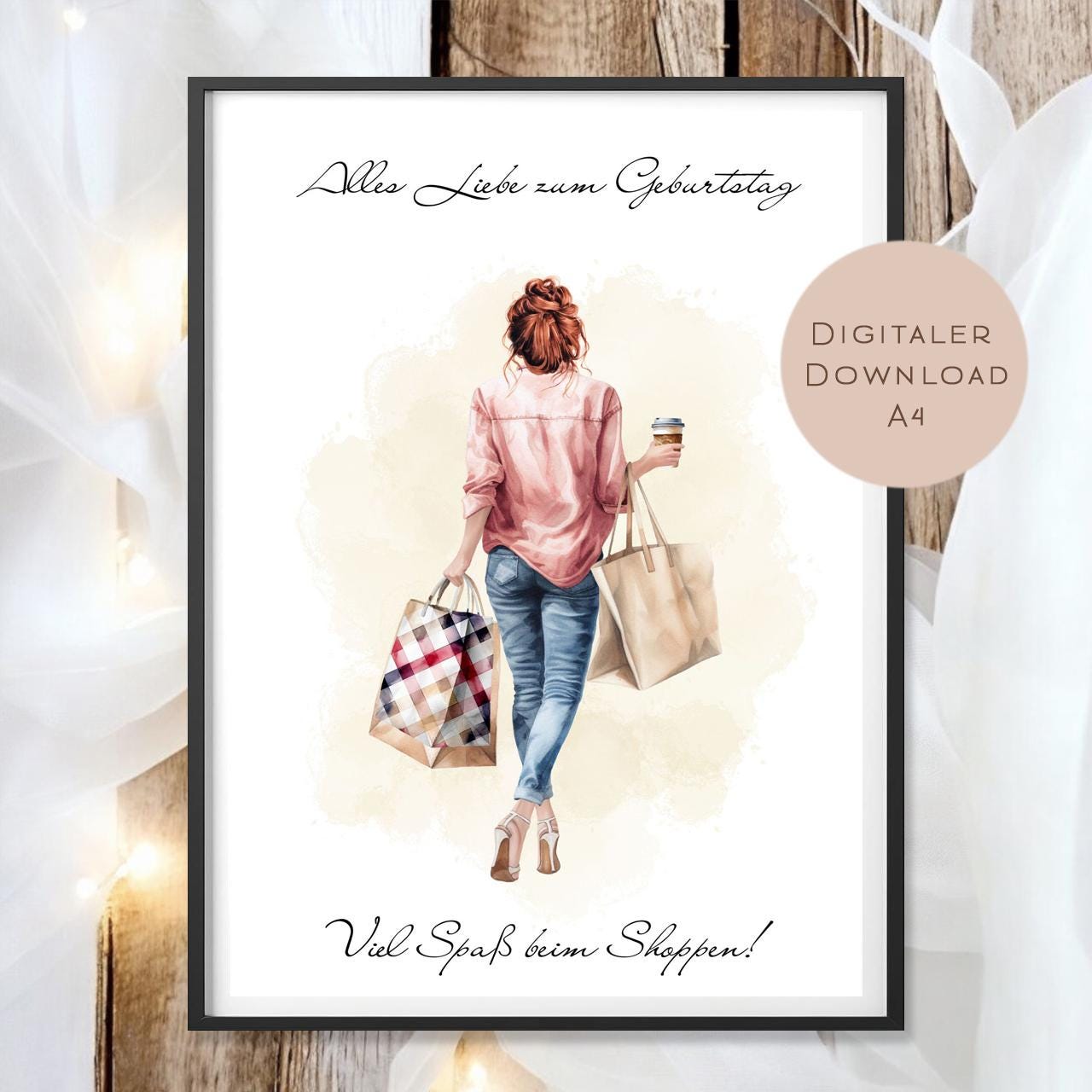 Geldgeschenk zum Shoppen I Gutschein für Kleidung & Mode I Geschenkidee für Frauen zum Ausdrucken I Shopping Girl rot I PDF A4 Download