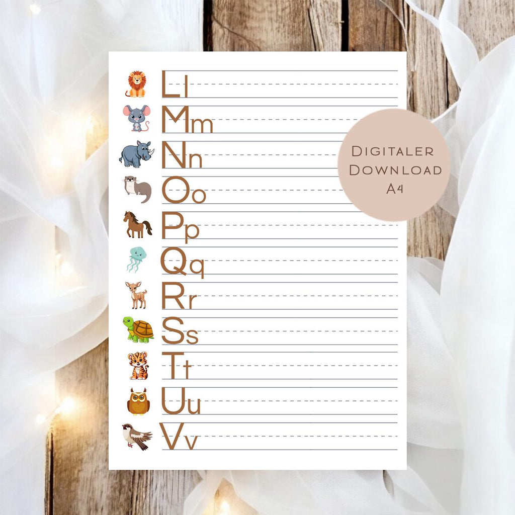 ABC Übungsblätter mit Tieren zum Ausdrucken l Alphabet lernen für Kinder l Buchstaben schreiben üben l PDF Download Vorschule l Einschulung