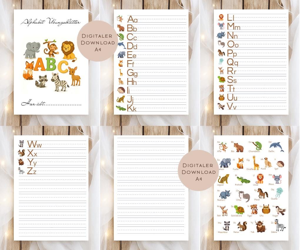ABC Übungsblätter mit Tieren zum Ausdrucken l Alphabet lernen für Kinder l Buchstaben schreiben üben l PDF Download Vorschule l Einschulung