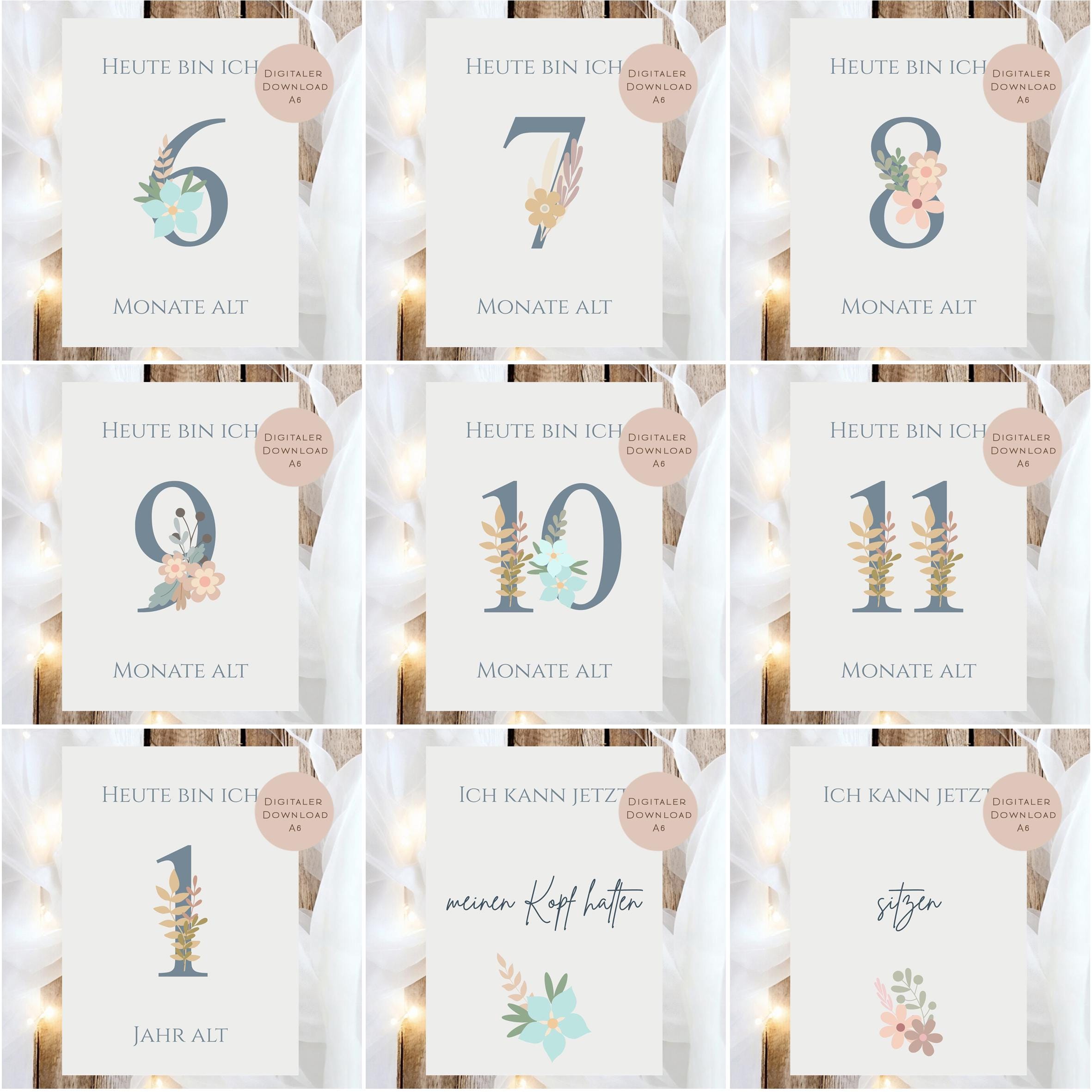 Meilensteinkarten Baby  l Geschenk zur Schwangerschaft l Geburtsgeschenk Baby l Babys erstes Jahr l Erinnerung zur Geburt PDF A6 Ausdrucken