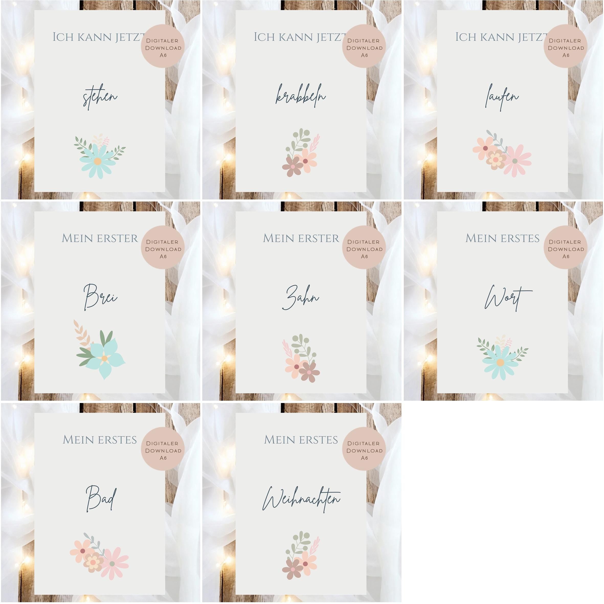 Meilensteinkarten Baby  l Geschenk zur Schwangerschaft l Geburtsgeschenk Baby l Babys erstes Jahr l Erinnerung zur Geburt PDF A6 Ausdrucken