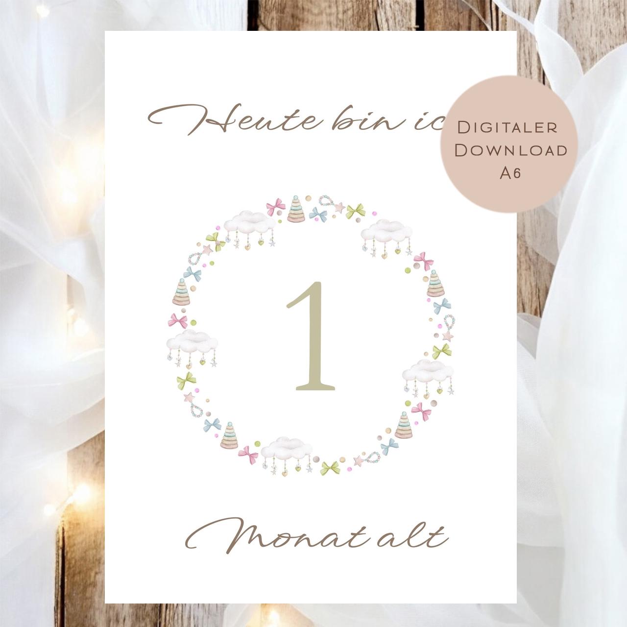 Meilensteinkarten Baby  l Geschenk zur Schwangerschaft l Geburtsgeschenk Baby l Babys erstes Jahr l Erinnerung zur Geburt PDF A6 Ausdrucken