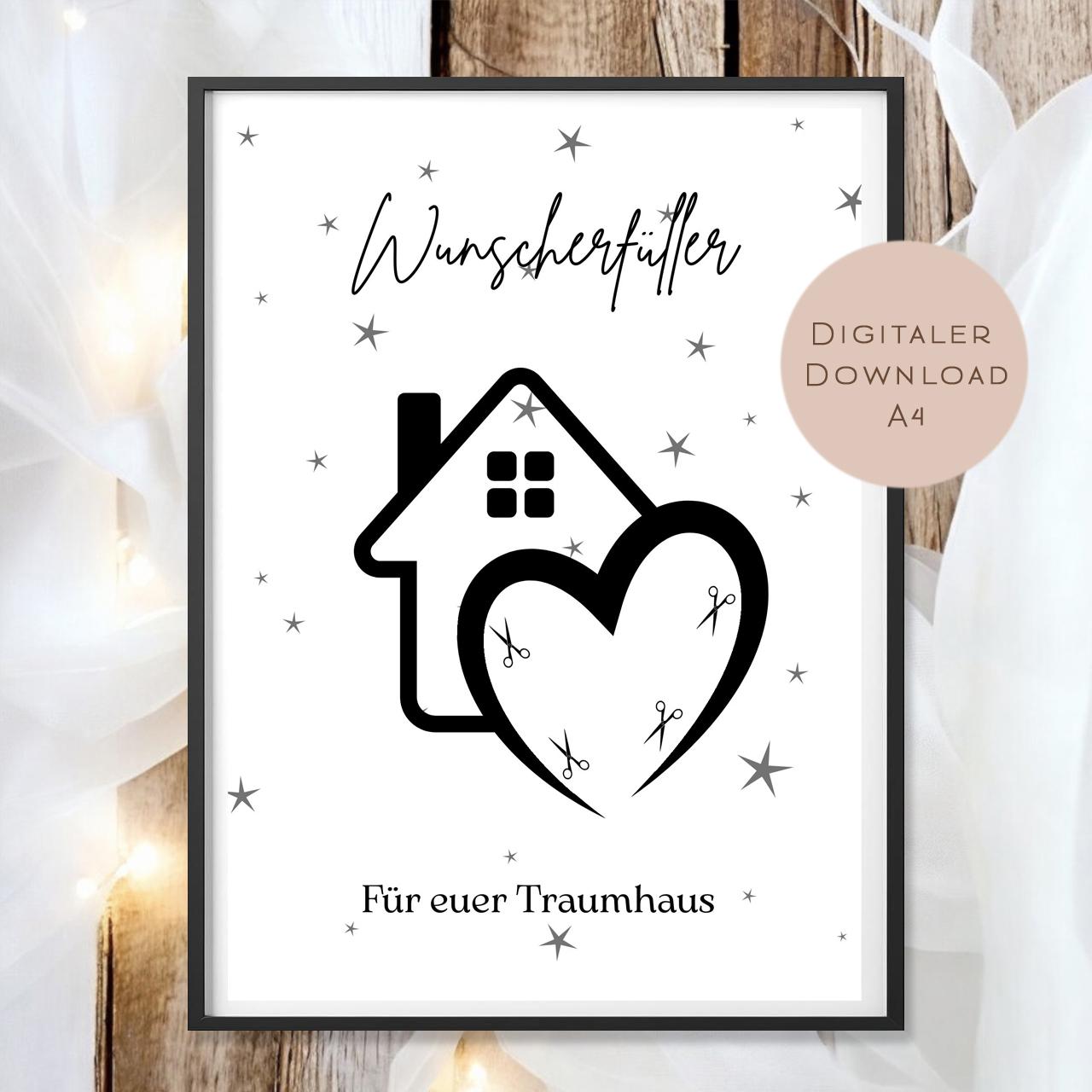 Digital Hochzeit Geldgeschenk Haus Traumhaus Hochzeitsgeschenk Geld schenken Geschenk Richtfest Umzug Wunscherfüller download A4