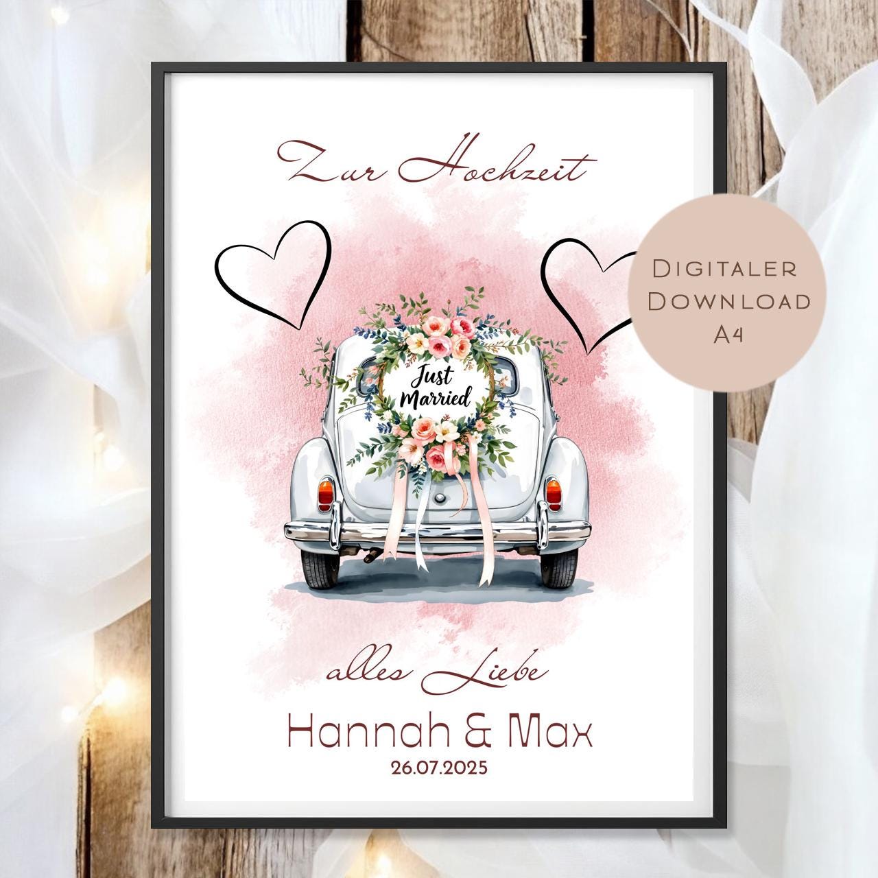 Geldgeschenk zur Hochzeit mit Name und Datum personalisiert Brautpaar Geschenk Hochzeitsgeschenk als PDF I Digital zum Ausdrucken