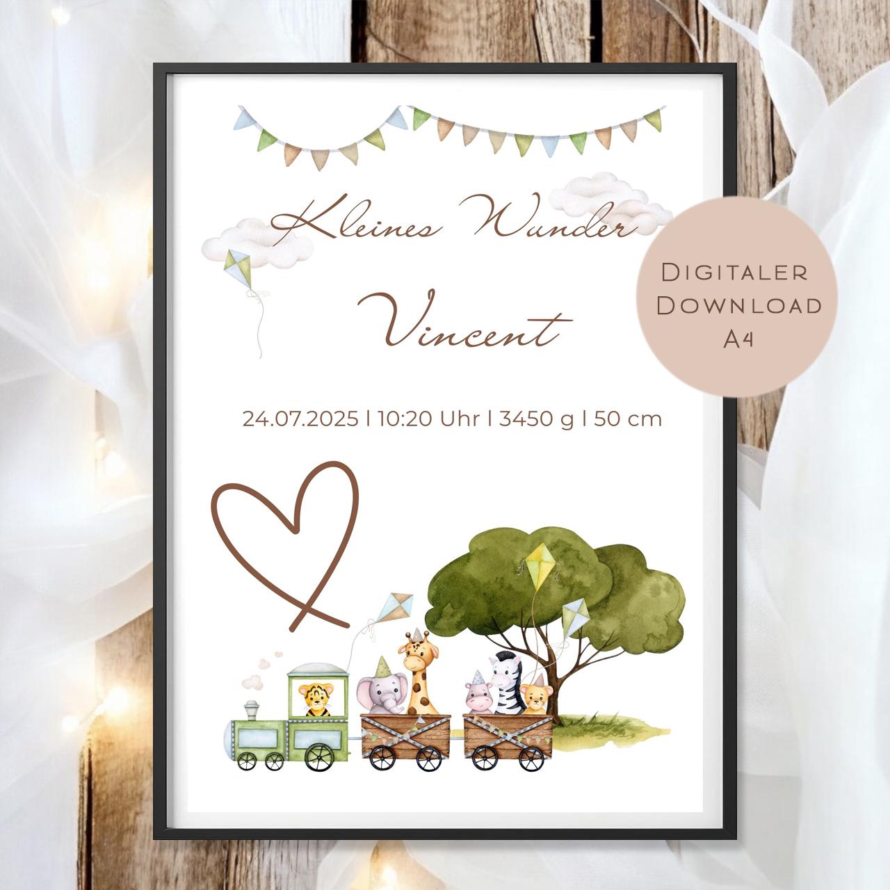 Geburtsgeschenk Baby personalisiert mit Name und Geburtsdaten l Geldgeschenk zur Geburt Taufe zum Ausdrucken l Geschenk Tiere Download PDF