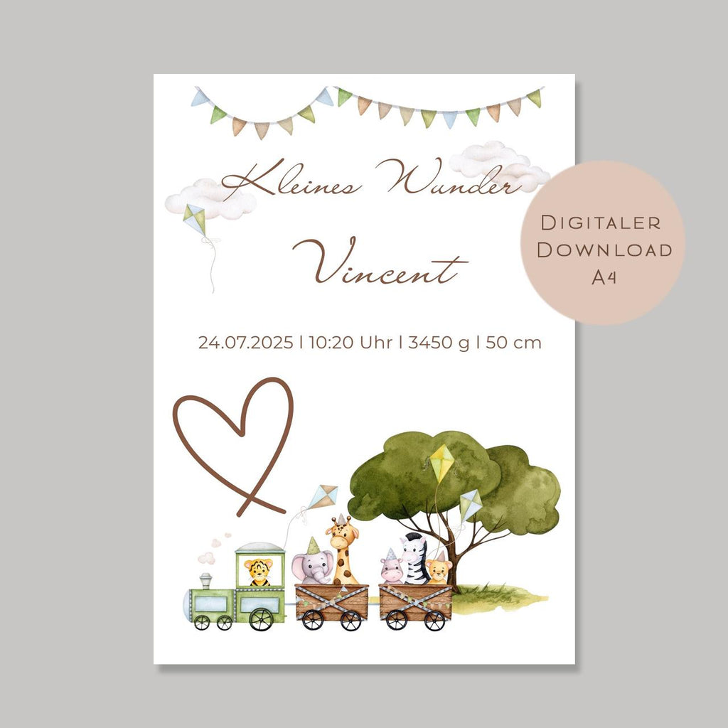 Geburtsgeschenk Baby personalisiert mit Name und Geburtsdaten l Geldgeschenk zur Geburt Taufe zum Ausdrucken l Geschenk Tiere Download PDF
