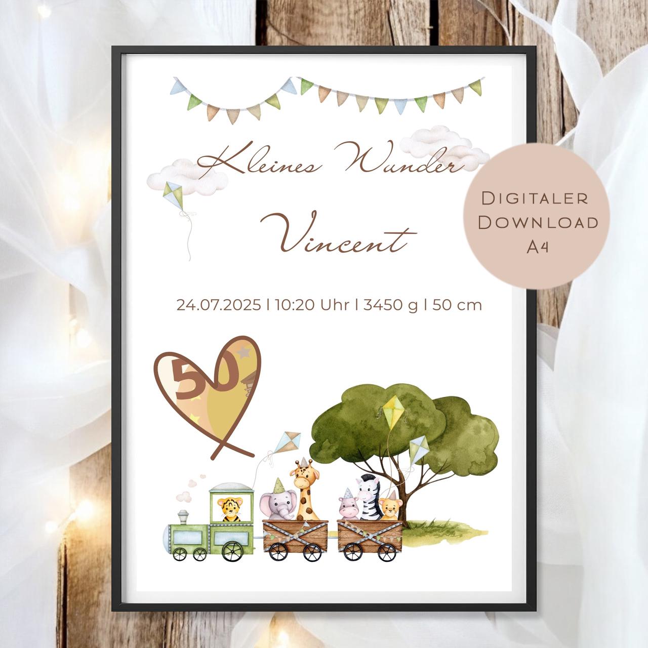 Geburtsgeschenk Baby personalisiert mit Name und Geburtsdaten l Geldgeschenk zur Geburt Taufe zum Ausdrucken l Geschenk Tiere Download PDF