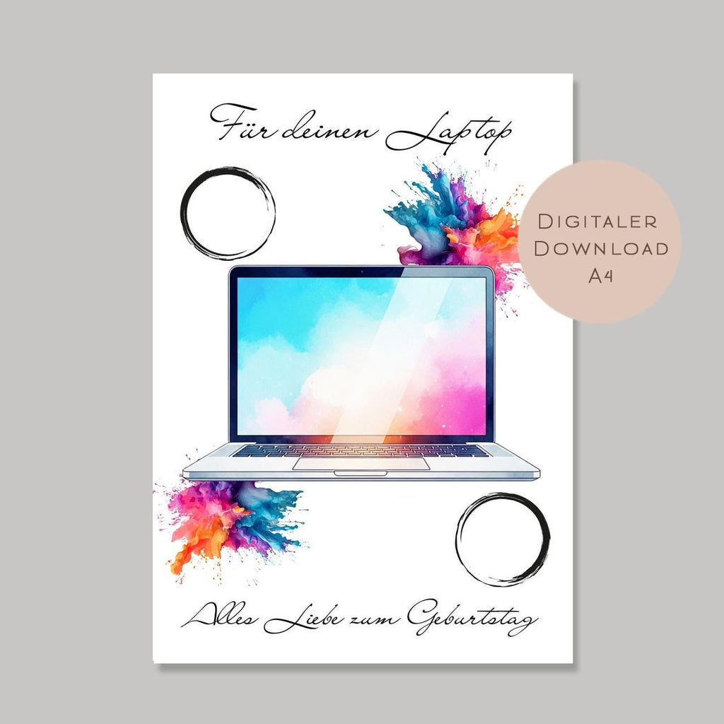Digital Geburtstag Geldgeschenk Laptop Computer PC Geld schenken Geschenk Gutschein Geburtstagsgeschenk Wunscherfüller download A4