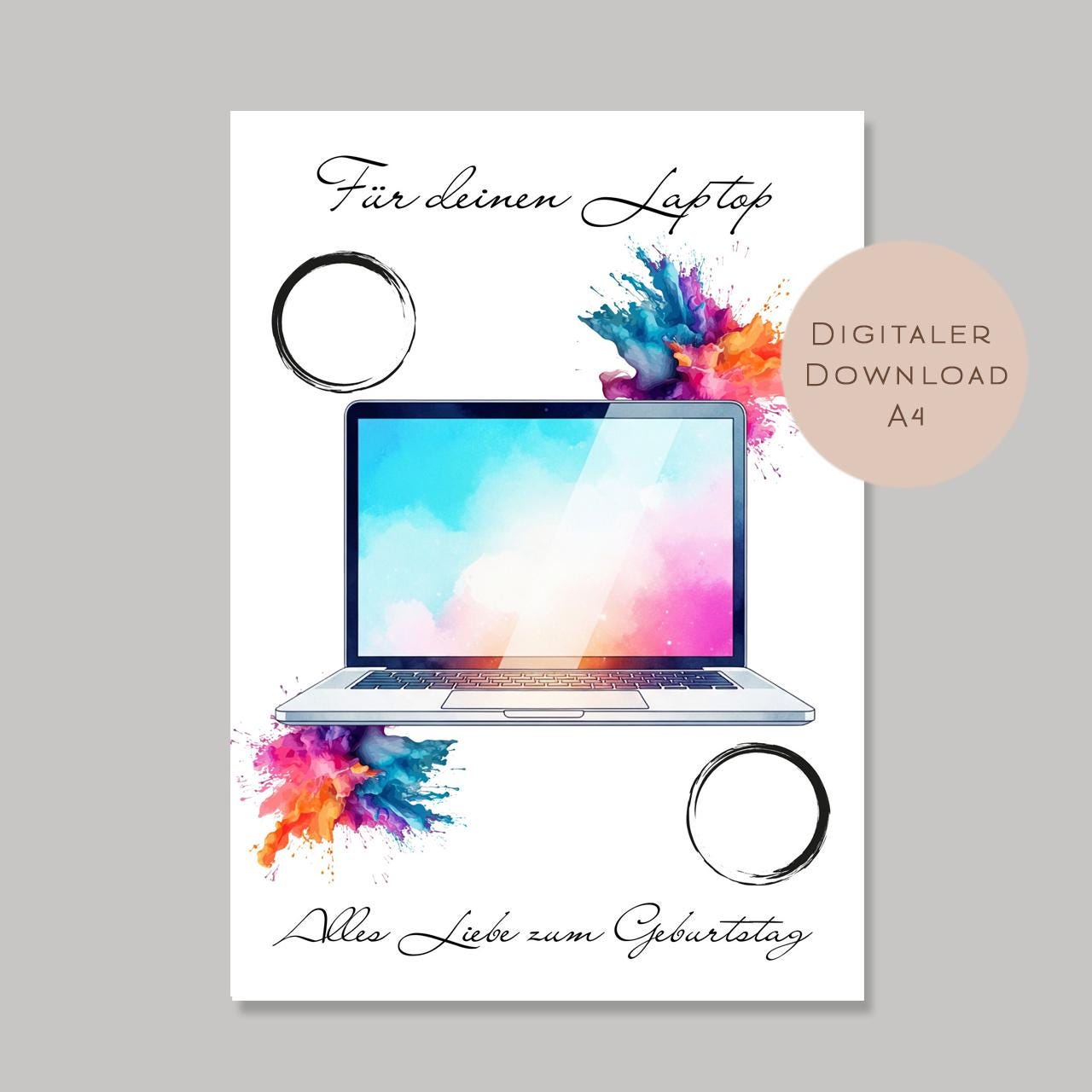 Digital Geburtstag Geldgeschenk Laptop Computer PC Geld schenken Geschenk Gutschein Geburtstagsgeschenk Wunscherfüller download A4