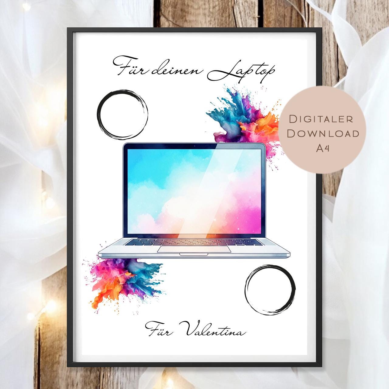 Geburtstag Geldgeschenk Laptop mit Name personalisiert Computer PC Geld schenken Geschenk Gutschein Geburtstagsgeschenk download A4