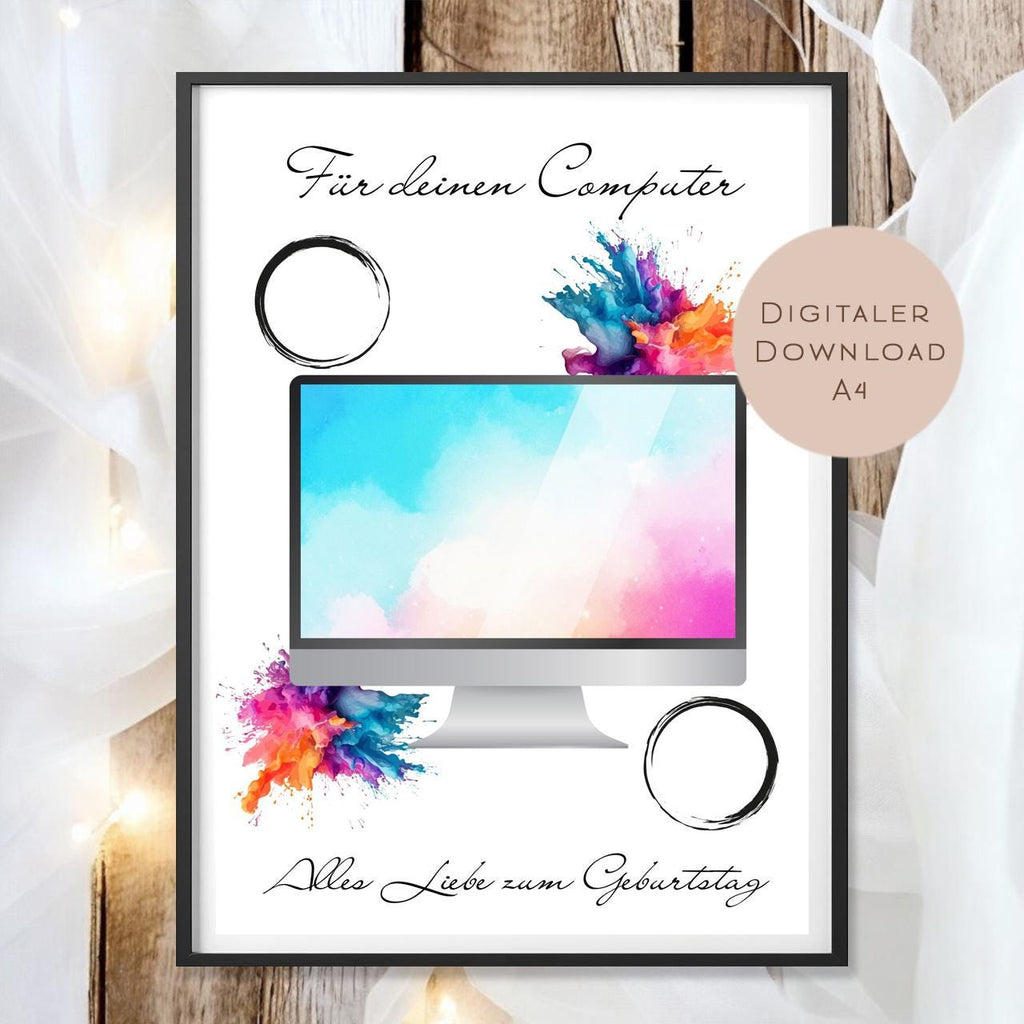 Digital Geburtstag Geldgeschenk Computer PC Gamer Zocker Geld schenken Geschenk Gutschein Geburtstagsgeschenk Wunscherfüller download A4