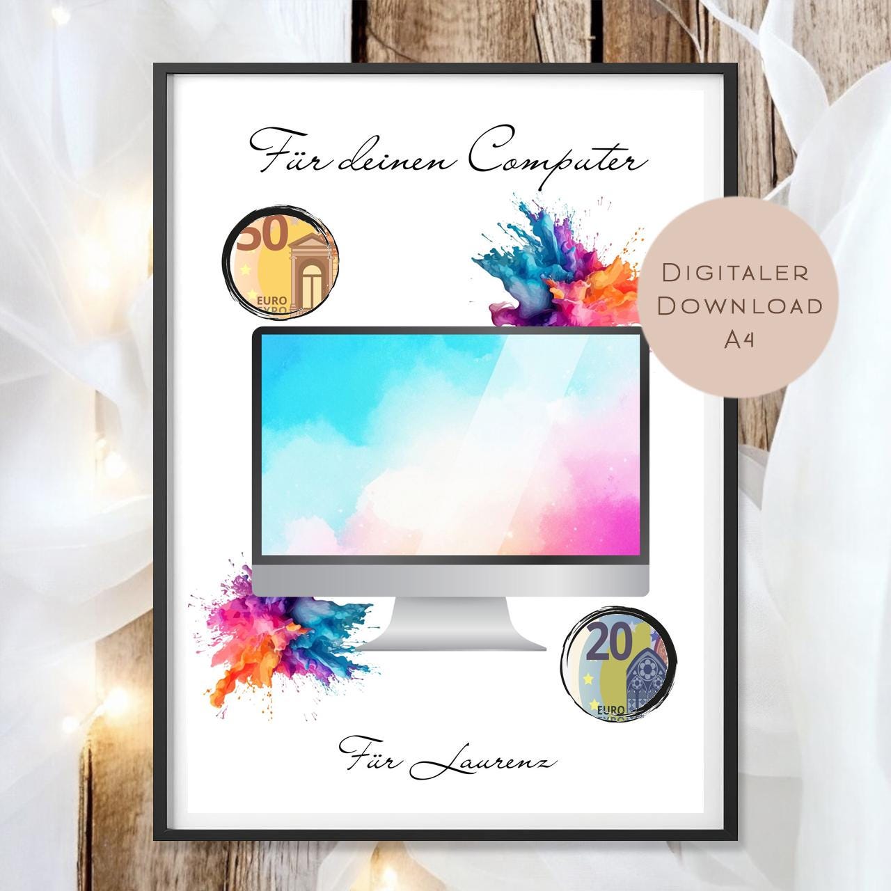 Geburtstag Geldgeschenk Computer mit Name personalisiert PC Gamer Zocker Geld schenken Geschenk Gutschein Geburtstagsgeschenk download A4