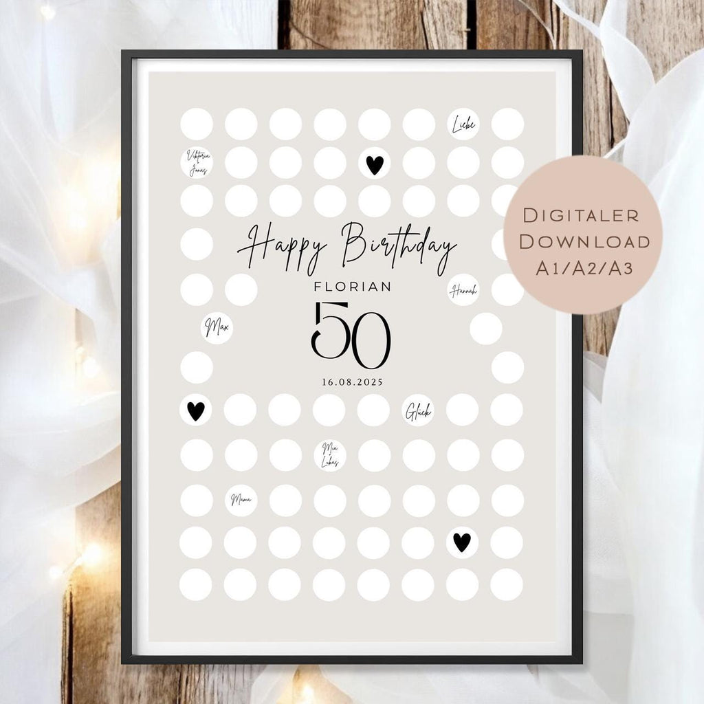 Gästebuch Poster Geburtstag Name personalisiert l Geburtstagsgeschenk runder Geburtstag l zum Beschriften & Einrahmen A3 A2 A1 Download PDF