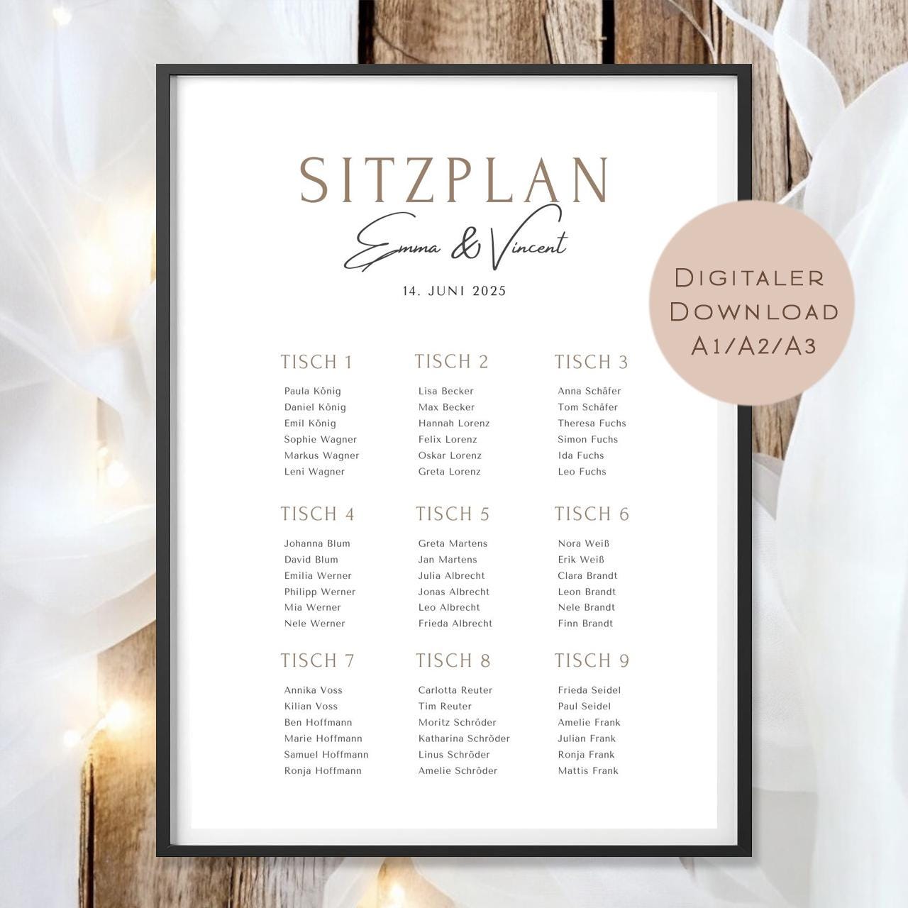 Sitzplan Hochzeit groß l Sitzordnung Schild l Willkommensschild Hochzeit l Tischordnung Schild Hochzeit I Sitzplatz Namen personalisiert PDF