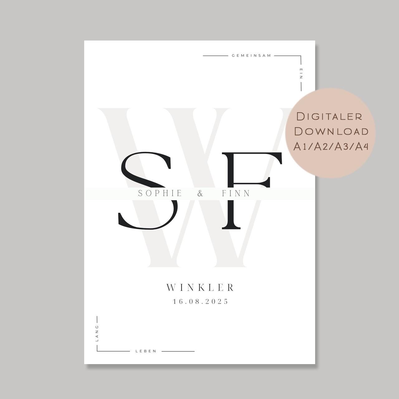 Hochzeit Poster Initialen & Datum l Hochzeitsgeschenk Name personalisiert l Brautpaar Geldgeschenk Hochzeit l  Richtfest Geld schenken PDF