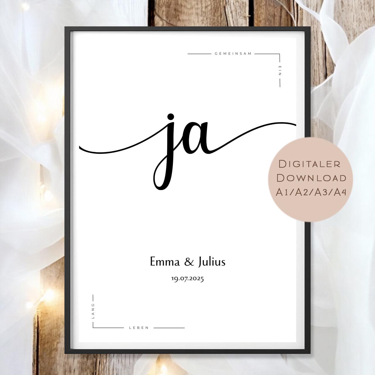 Hochzeit Poster ja Name l Hochzeitsgeschenk Name personalisiert l Brautpaar Geldgeschenk Hochzeit Geschenk l  Richtfest Geld schenken PDF