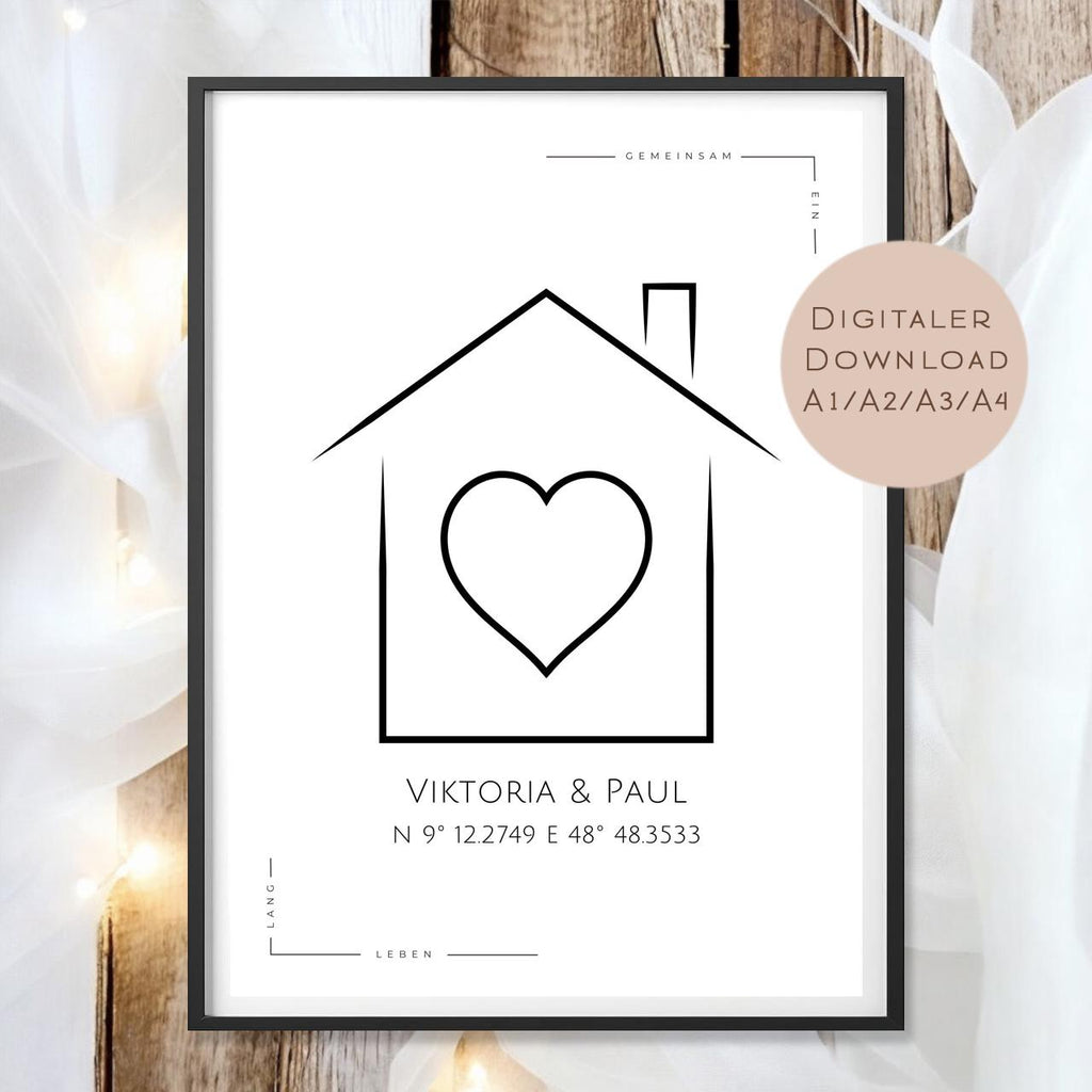 Koordinaten Bild Zuhause Hochzeit Poster l Hochzeitsgeschenk Name personalisiert l Brautpaar Hochzeit Geschenk l Richtfest Geld schenken PDF