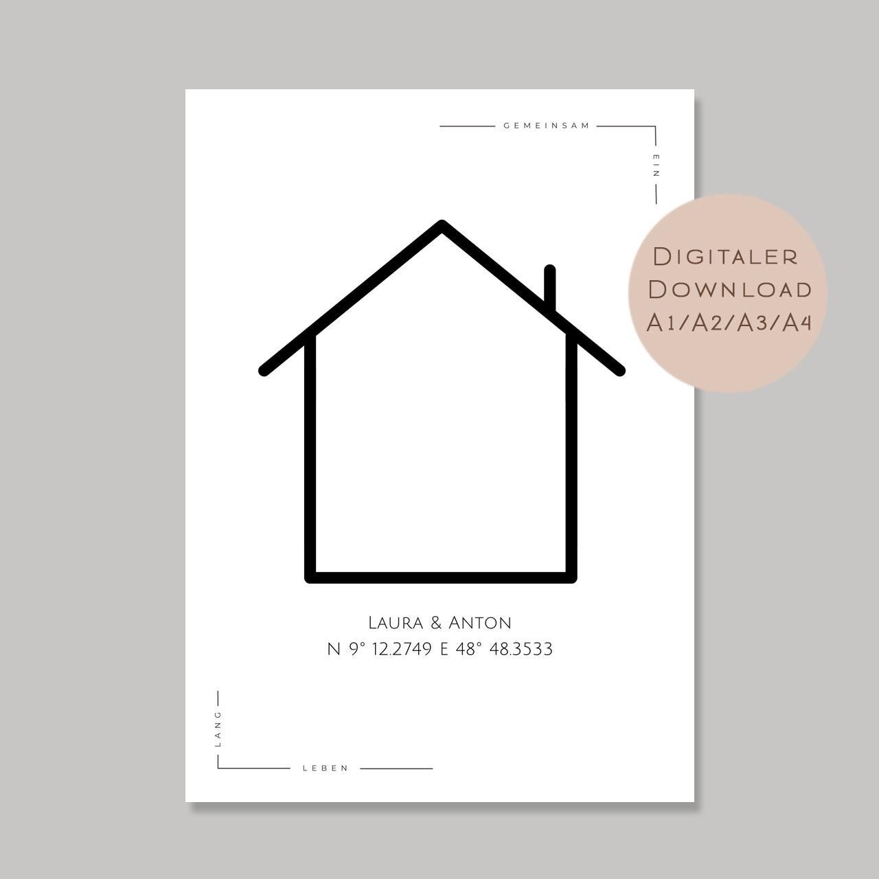 Koordinaten Bild Zuhause Hochzeit Poster l Hochzeitsgeschenk Name personalisiert l Brautpaar Hochzeit Geschenk l Richtfest Geld schenken PDF