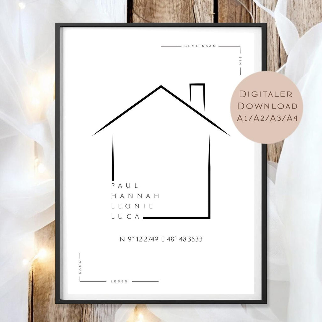 Koordinaten Bild Zuhause Hochzeit Poster l Hochzeitsgeschenk Name personalisiert l Brautpaar Hochzeit Geschenk l Richtfest Geld schenken PDF