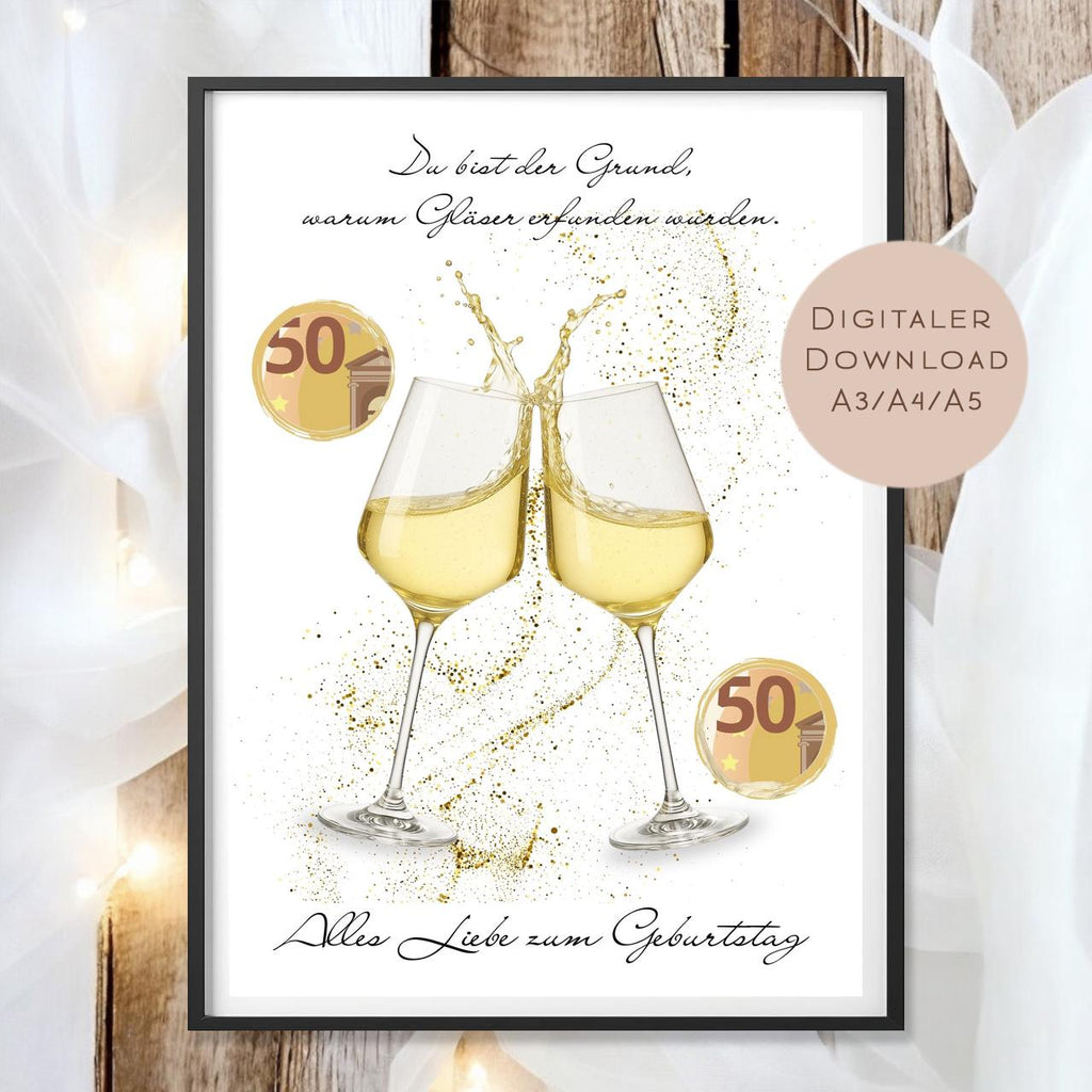 Geldgeschenk Weißwein Geschenk I Gutschein Wein I Geschenkidee Weinliebhaber Ausdrucken I Geburtstag Geld schenken I Geburtstagsgeschenk PDF