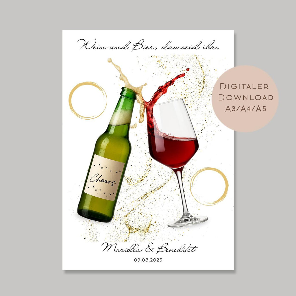 Geldgeschenk Bier & Wein I Gutschein Paare Name I Geschenk Hochzeit Ausdrucken I Geburtstag Freunde Geld schenken I Geburtstagsgeschenk PDF