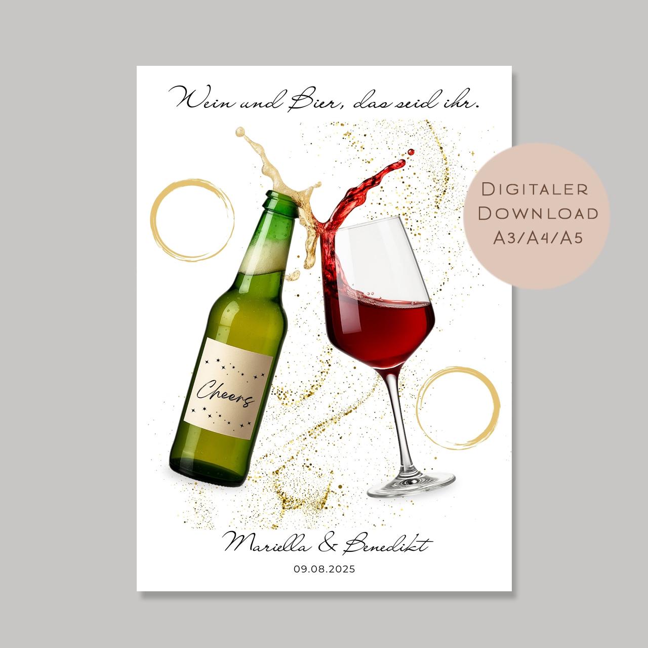 Geldgeschenk Bier & Wein I Gutschein Paare Name I Geschenk Hochzeit Ausdrucken I Geburtstag Freunde Geld schenken I Geburtstagsgeschenk PDF