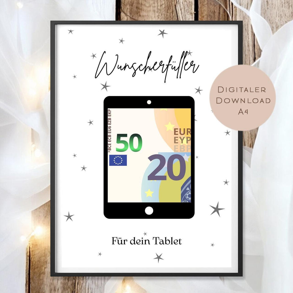 Digital Geburtstag Geldgeschenk Tablet PC Computer Gamer Geld schenken Geschenk Gutschein Geburtstagsgeschenk Wunscherfüller download A4