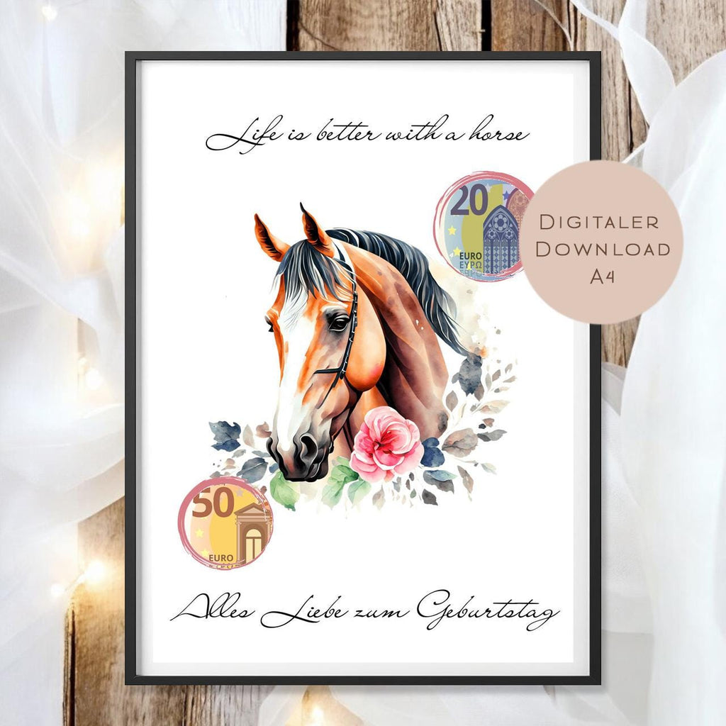 Geldgeschenk Pferd I Gutschein für Pferdemädchen I Geschenkidee reiten Ausdrucken I Geburtstag Geld schenken I Geburtstagsgeschenk PDF A4