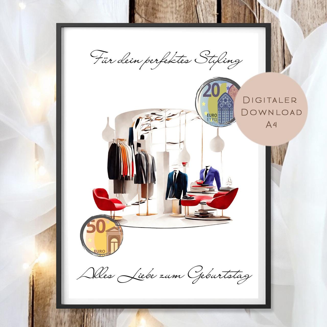Geldgeschenk Mann shoppen I Gutschein einkaufen I Geschenkidee Mode Ausdrucken I Geburtstag Geld schenken I Geburtstagsgeschenk PDF A4