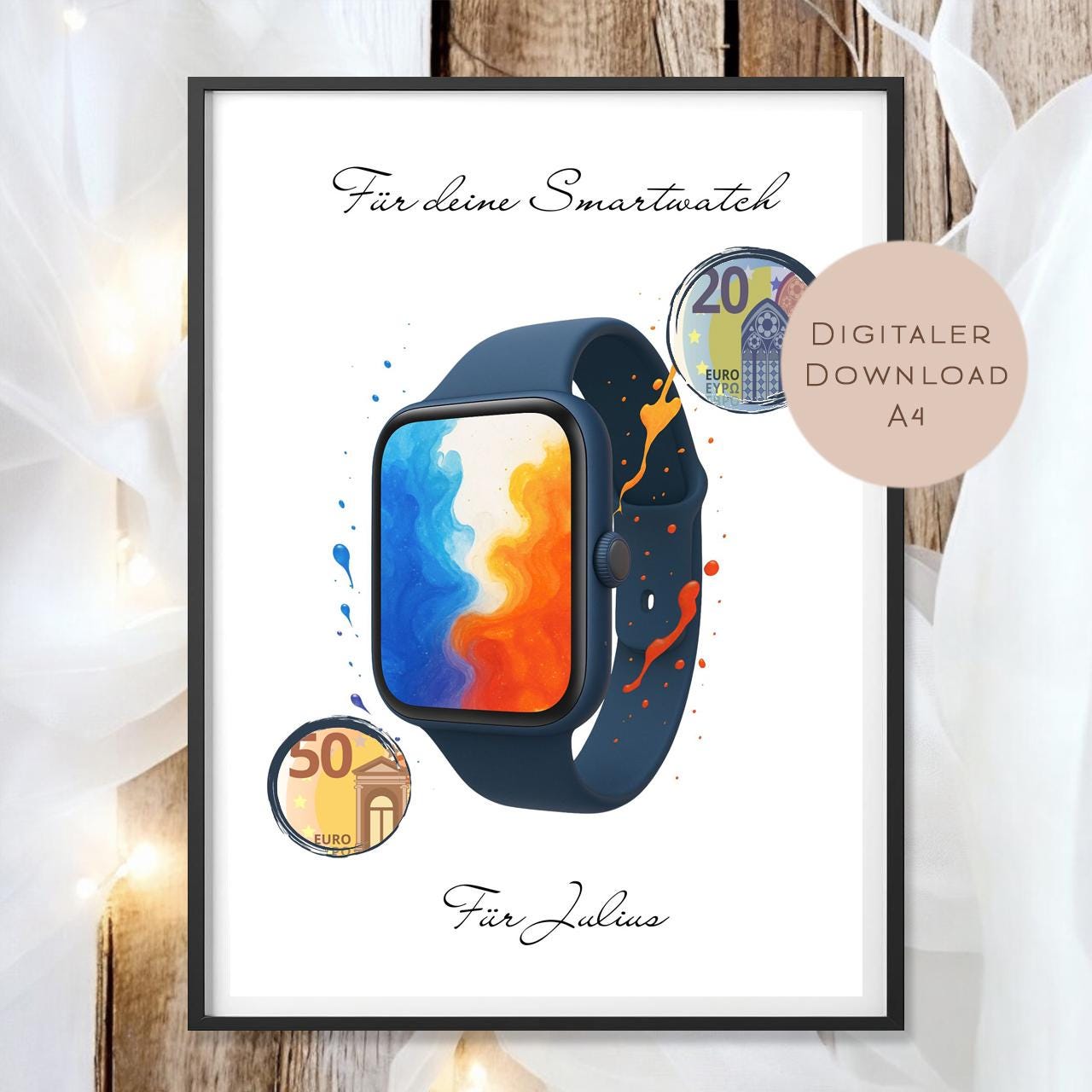 Geburtstag Geldgeschenk Smartwatch I Gutschein für Uhr I Fitness Geschenk Name zum Ausdrucken I Geld schenken I Geburtstagsgeschenk PDF A4