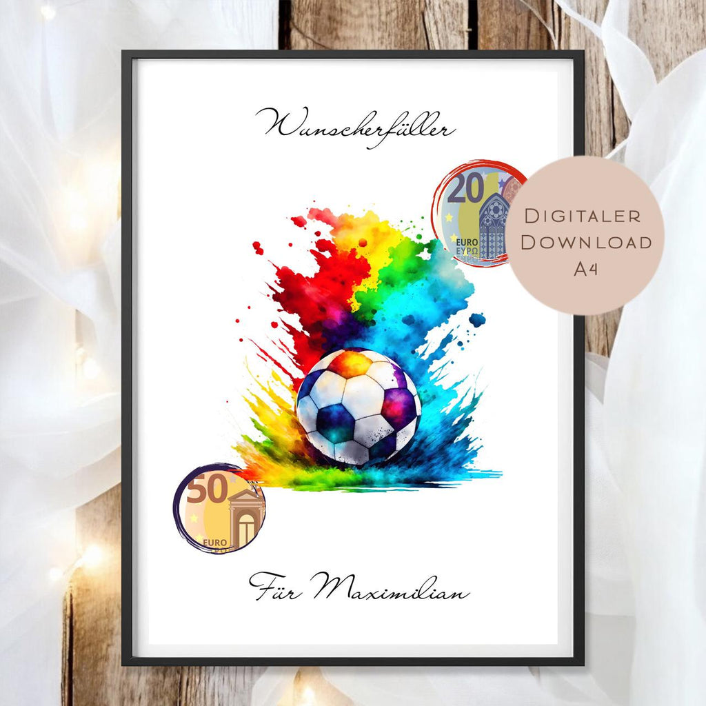 Geburtstag Geldgeschenk Fußball I Gutschein für Ball I Junge Geschenk Name zum Ausdrucken I Geld schenken I Geburtstagsgeschenk PDF A4