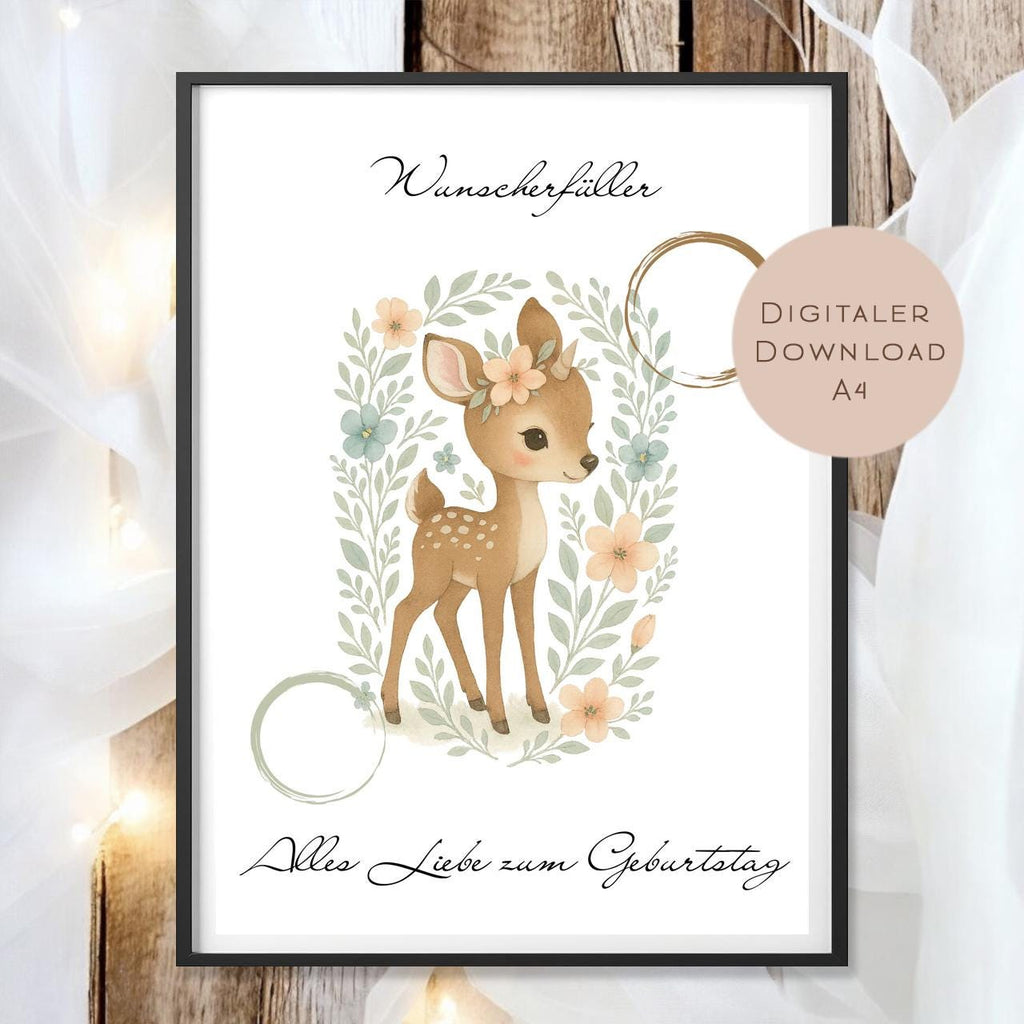 Geldgeschenk Reh I Gutschein zum Geburtstag I Geschenkidee Reh Ausdrucken I Geburtstag Geld schenken I Geburtstagsgeschenk PDF A4 Digital