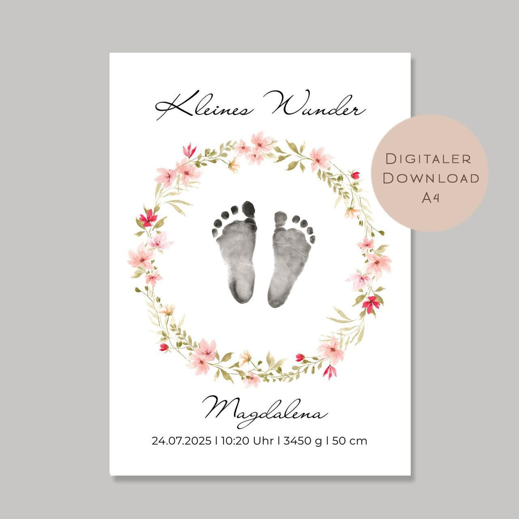 Geburtsgeschenk Baby Geburt Geschenk l Fußabdruck zur Taufe Geburt l personalisiert mit Name & Geburtsdaten l Wanddeko digital PDF A4