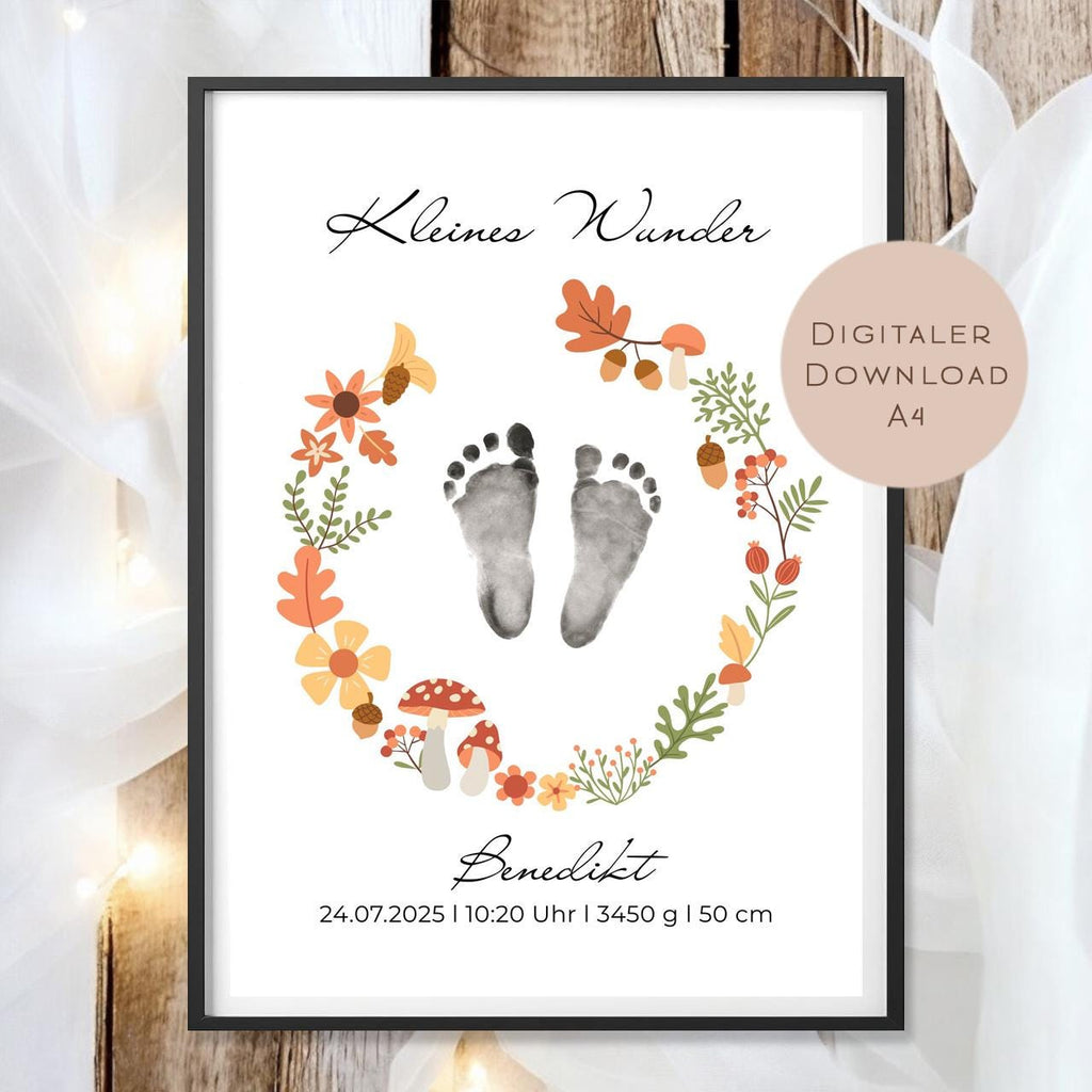 Geburtsgeschenk Baby Geburt Geschenk l Fußabdruck zur Taufe Geburt l personalisiert mit Name & Geburtsdaten l Wanddeko digital PDF A4