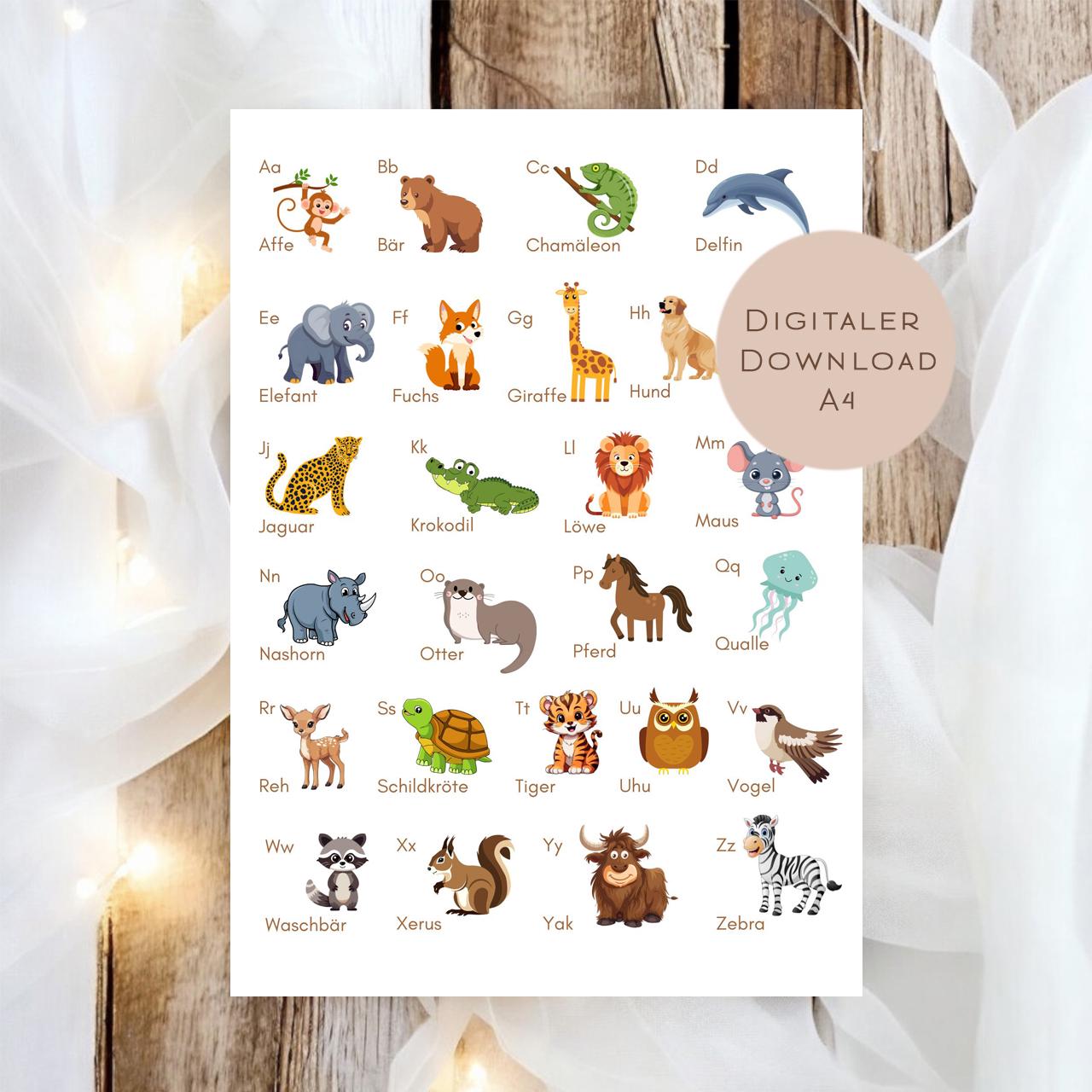 ABC Übungsblätter mit Tieren zum Ausdrucken l Alphabet lernen für Kinder l Buchstaben schreiben üben l PDF Download Vorschule l Einschulung