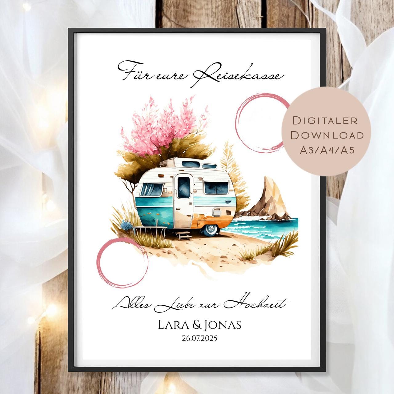 Hochzeit Geldgeschenk Camper I Gutschein für Reisekasse I Name Geschenk Brautpaar zum Ausdrucken I Geld schenken I Hochzeitssgeschenk PDF