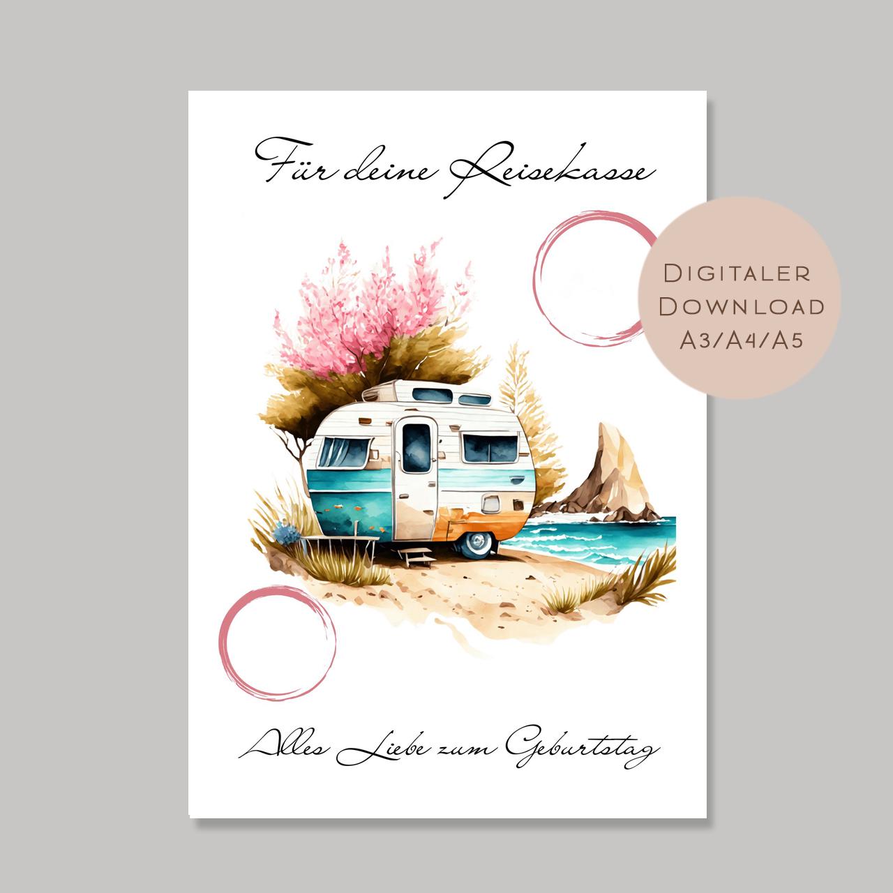 Geldgeschenk Camper I Gutschein für Reisekasse I Geschenkidee Urlaub zum Ausdrucken I Geburtstag Geld schenken I Geburtstagsgeschenk PDF