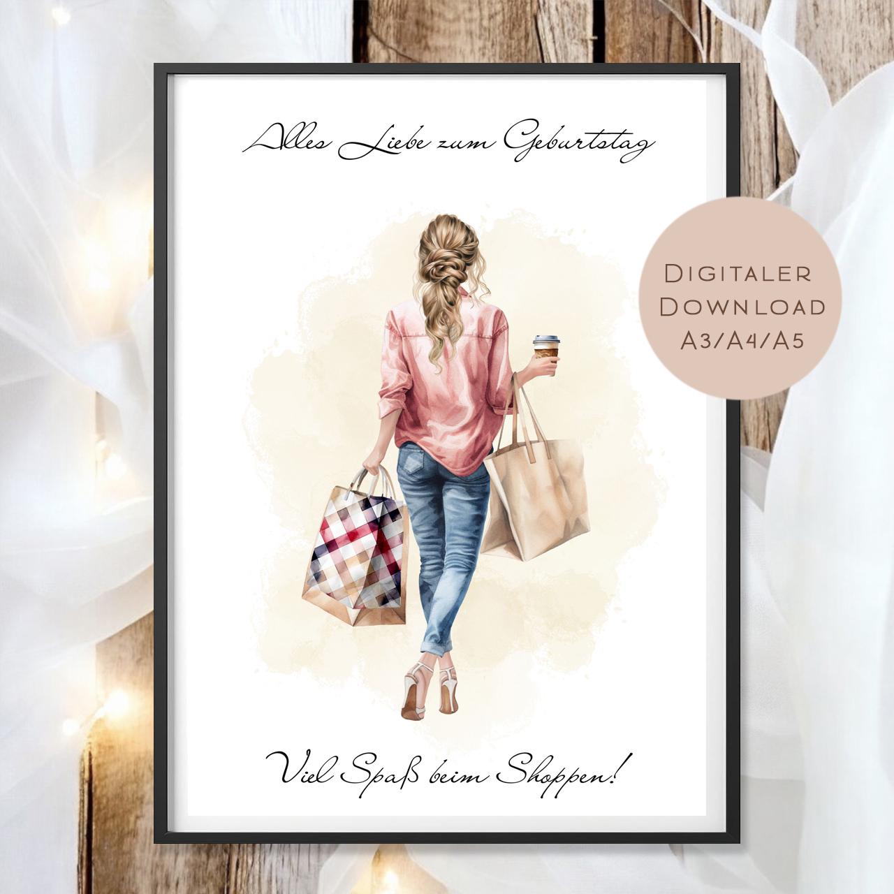 Geldgeschenk zum Shoppen I Gutschein für Kleidung & Mode I Geschenkidee für Frauen zum Ausdrucken I Shopping Girl Blond I PDF Download