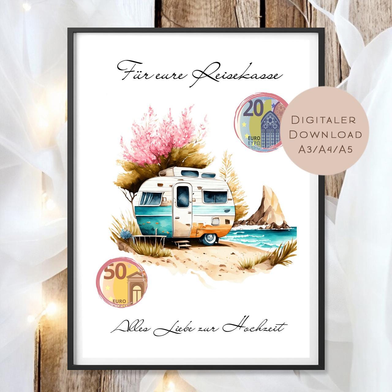 Hochzeit Geldgeschenk Camper I Gutschein für Reisekasse I Geschenk Brautpaar zum Ausdrucken I Geld schenken I Hochzeitssgeschenk PDF