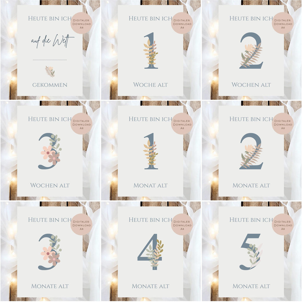 Meilensteinkarten Baby  l Geschenk zur Schwangerschaft l Geburtsgeschenk Baby l Babys erstes Jahr l Erinnerung zur Geburt PDF A6 Ausdrucken